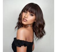 VCKOVCKO Perruque courte ondulée marron et orange avec bonnets aérés pour femme Longueur d'épaule ondulée Perruque de cosplay synthétique pour fille (30,5 cm, 8/30)