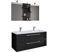 VCM 3-pièces Double lavabo 2 Meubles de Salle de Bains Ensemble lavabo Budasi Miroir 3-pièces Double lavabo 2 Meubles de Salle de Bains Ensemble lavabo Budasi Miroir Noir