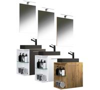 VCM 3-pièces ensemble de meubles de salle de bains WC invités lavabo petit étroit Hausa SC BL Blanc