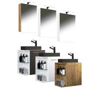 VCM 3-pièces ensemble de meubles de salle de bains WC invités lavabo petit étroit Hausa SP-BL Blanc