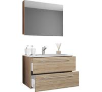 VCM 3-pièces lavabo | lavabo armoire basse largeur 80 cm | ensemble de meubles de salle de bain avec tiroirs portes battantes armoire de toilette | Badinos