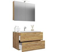 VCM 3-pièces lavabo | lavabo armoire basse largeur 80 cm | ensemble de meubles de salle de bain avec tiroirs portes battantes armoire de toilette | Badinos