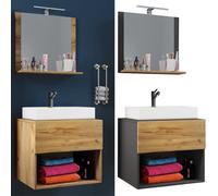 VCM 3-pièces lavabo meuble de salle de bains ensemble lavabo Lendas ll miroir 3-pièces lavabo meuble de salle de bains ensemble lavabo Lendas ll miroir Brun