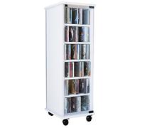 VCM 30025 Valenza Tour CD/DVD Rotative pour 300 CDs Bois/Verre Blanc 93 x 31 x 35 cm
