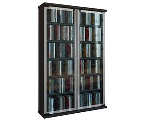 VCM 30051 Galerie Meuble CD/DVD pour 300 CDs Bois/Verre Noir 91,5 x 60 x 18 cm