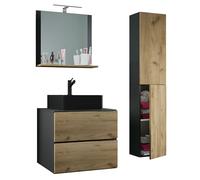VCM 4-pièces lavabo Meubles de Salle de Bains Ensemble lavabo Lendas-BL Largeur 60 cm L tiroir Anthracite/Chêne Miel