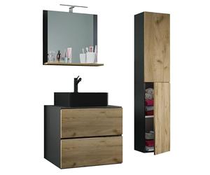 VCM 4-pièces lavabo Meubles de Salle de Bains Ensemble lavabo Lendas-BL Largeur 60 cm L tiroir Anthracite/Chêne Miel