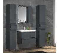 Vcm 5 Pcs. Plan De Toilette Lavabo 60 Cm Ensemble De Meubles De Salle De Bain Lavabo Sans Poignée Tiroir Armoire De Toilette Armoire Haute Silora L