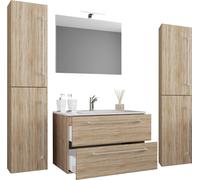 VCM 5-pièces lavabo | lavabo armoire basse largeur 80 cm | ensemble de meubles de salle de bain avec tiroirs portes battantes miroir | Badinos