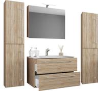 VCM 5-pièces lavabo | lavabo armoire basse largeur 80 cm | ensemble de meubles de salle de bain avec tiroirs portes battantes armoire de toilette | Badinos