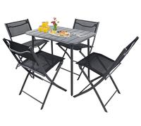 VCM 5-TLG Gartenmöbel Set | Sitzgruppe Essgruppe | 1xTisch, 4X Klappstühle | Tisch Maße ca. H. 72 x B. 80 x T. 55 cm | Garten Set - Sumila 80x55 Noir