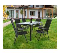Vcm 7-Pièces De Meubles De Jardin Ensemble De Meubles De Jardin Table En Verre Chaises À Dossier Haut 190m Noir