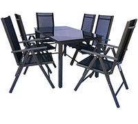 VCM 7 TLG. Gartenmöbel Set | Sitzgruppe Essgruppe | 1x Tisch, 6X Stühle | Tisch Maße env. H. 76 x B. 140 x T. 80 cm | Stühle 140 SW Anthrazit