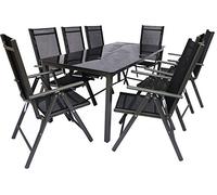 VCM 9-TLG Gartenmöbel Set | Sitzgruppe Essgruppe | 1xTisch, 8X Stühle | Tisch Maße ca. H. 76 x B. 190 x T. 80 cm | Garten Set - Stühle 190 SW Anthracite