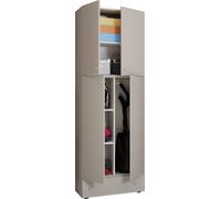 VCM Armoire à balais en bois | 6 compartiments | Dimensions : H. 200 x L. 70 x P. 39 cm | Armoire de ménage | Armoire multi-usages | Tiroir supplémentaire - Lona