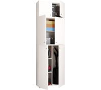 VCM Armoire à balais en bois | 6 compartiments | Dimensions : H. 223 x L. 70 x P. 39 cm | Armoire de ménage | Armoire multi-usages | Rehausse avec deux portes - Lona