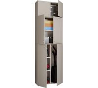 VCM Armoire à balais en bois | 6 compartiments | Dimensions : H. 223 x L. 70 x P. 39 cm | Armoire de ménage | Armoire multi-usages | Rehausse avec deux portes - Lona
