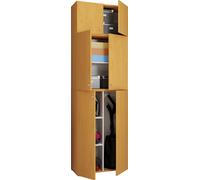 VCM Armoire à balais en bois | 6 compartiments | Dimensions : H. 223 x L. 70 x P. 39 cm | Armoire de ménage | Armoire multi-usages | Rehausse avec deux portes - Lona
