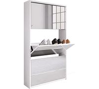 VCM Armoire à Chaussures en Bois Commode à Chaussures Étagère à Chaussures Miroir Stido XL Armoire à Chaussures en Bois Commode à Chaussures Étagère à Chaussures Miroir Stido XL Blanc