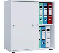 VCM Armoire de bureau à 2 compartiments | Armoire de classement moderne avec portes coulissantes | Dimensions (l x H x P) : env. 70 x 73 x 37 cm - 2 compartiments - Blanc/chêne miel