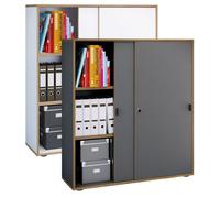 VCM Armoire de bureau à 3 compartiments Armoire à dossiers moderne à portes coulissantes Dimensions : env. H 110 x L 100 x P 37 cm ¿ Salia 3 compartiments