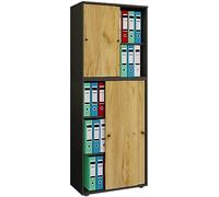 VCM Armoire de bureau à 5 compartiments | Armoire de classement moderne avec portes coulissantes | Dimensions (l x H x P) : env. 70 x 184 x 37 cm - 5 compartiments anthracite/chêne miel