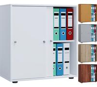 VCM Armoire de bureau en bois Classeur Armoire de classement Meuble de bureau Armoire Lona 2 portes coulissantes Brun