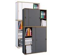 VCM Armoire de bureau en bois Classeur Meuble de bureau Armoire Salia 5 compartiments Largeur 100 cm Portes coulissantes Gris
