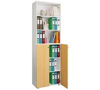 VCM Armoire de Bureau Livres Classeurs Meuble de Bureau Armoire Lona 6 Portes battantes Étagère Blanc/Hêtre