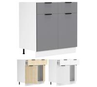 Fasola meuble bas de cuisine 80 cm 2 portes, 1 tiroir gris anthracite, blanc.