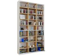 VCM Bibliothèque debout | Armoire CD peu encombrante pour 1080 CD ou 504 DVD | 27 compartiments, dont 16 réglables en hauteur | Étagère en bois élégante classique | Dimensions (H x l x P) : 181 x 102