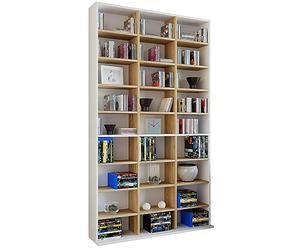 VCM Bibliothèque debout | Armoire CD peu encombrante pour 1080 CD ou 504 DVD | 27 compartiments dont 16 réglables en hauteur | Étagère élégante en bois classique | Dimensions : H 181 x L 102 x P 23 cm