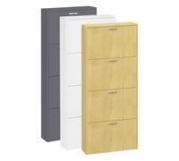 VCM bois, étagère, benne, étagère à chaussures, armoire à chaussures, benne à chaussures, 4, abattants, Sulos, L Blanc