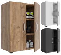 VCM Bois Grande armoire à chaussures Commode à chaussures Étagère à chaussures Bottes Grande Ulas 3 compartiments Brun