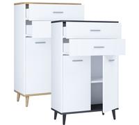 VCM Bois Highboard Commode Portes battantes Tiroir Lindas Bois Highboard Commode Portes battantes Tiroir Lindas Blanc/Chêne Miel