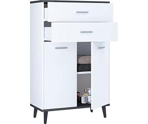 VCM Bois Highboard Commode Portes battantes Tiroir Lindas Bois Highboard Commode Portes battantes Tiroir Lindas Blanc/Anthracite