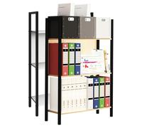 VCM bois, métal, rangement, stand, étagère, bibliothèque, déco, livres, étagère sur pied, flakos, 2 Blanc
