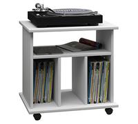 VCM Bois vinyles LP étagère Armoire Rangement média Rollable roulettes Retal Bois vinyles LP étagère Armoire Rangement média Rollable roulettes Retal Blanc