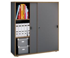 VCM Büroschrank mit 3 Fächern | moderner Aktenschrank mit Schiebetüren | Maße ca. H. 110 x B. 100 x T. 37 cm- Salia 3-Fach Anthracite