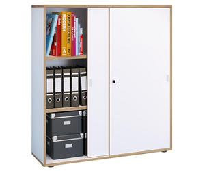 VCM Büroschrank mit 3 Fächern | moderner Aktenschrank mit Schiebetüren | Maße ca. H. 110 x B. 100 x T. 37 cm- Salia 3-Fach Blanc
