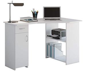 VCM Bureau d'angle en Bois Bureau Informatique Tiroir Linzia Bureau d'angle en Bois Bureau Informatique Tiroir Linzia Blanc