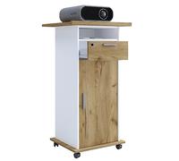 VCM Bureau debout en bois, idéal pour projecteur ou projecteur avec roulettes et porte, dimensions : H 108 x l 60 x P 50 cm, surface du pupitre inclinable, tiroir verrouillable - Neta