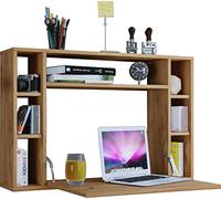 VCM Bureau Pliable Mural, Table Pliante Murale Rabattable Bureau Suspendu Pliable en Bois Bureau Mural Bureau d'ordinateur Tiroir Wandila Chêne Miel