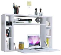VCM Bureau Suspendu Pliable en Bois Bureau Mural Bureau d'ordinateur Tiroir Wandila Blanc