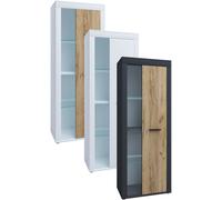 VCM Commode en bois Sideboard Highboard Vitrine Salon Armoire Usilo Porte pivotante verre Commode en bois Sideboard Highboard Vitrine Salon Armoire Usilo Porte pivotante verre Gris