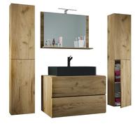VCM Ensemble de 5 pièces pour lavabo Meuble de Salle de Bains Lavabo Lendas BL Largeur 80 cm XL Tiroir Chêne Miel