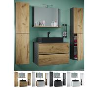 VCM Ensemble de 5 pièces pour lavabo Meuble de salle de bains Lavabo Lendas BL Largeur 80 cm XL Tiroir Blanc