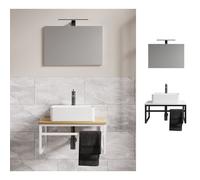 VCM Ensemble de meuble de salle de bain 3 pièces avec lavabo, style industriel, bois et métal, Bitila 60 V1