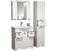 VCM Ensemble de Meubles de Salle de Bains 4-pièces lavabo Largeur 75 cm lavabo Armoire de Toilette Armoire Haute tiroir Campagne Casalo XL Blanc