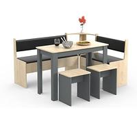 VCM Groupe de bancs d'angle Groupe de sièges de cuisine Banc Table Tabouret Esal Maxi Groupe de bancs d'angle Groupe de sièges de cuisine Banc Table Tabouret Esal Maxi Gris